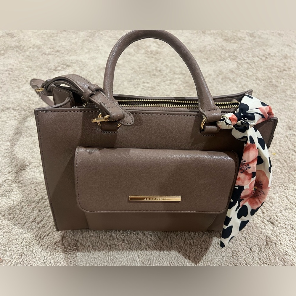 Anne Klein Taupe Satchel with Floral Scarf